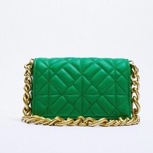 Zara QUILTED CHAIN STRAP SHOULDER BAG in green